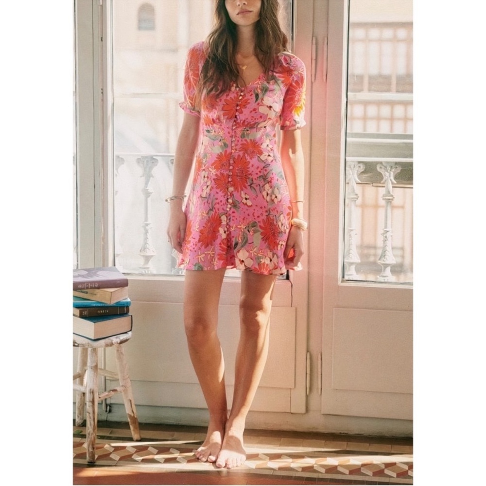 Sezane Bright Pink Floral Mini Dress